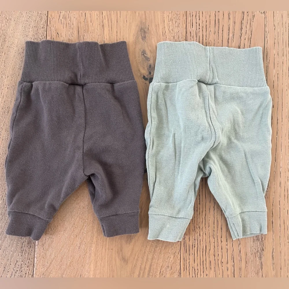 Newborn Bundle 2 pants 1 long sleeve Stripe Ribbed Button Organic Teal Gray Blue